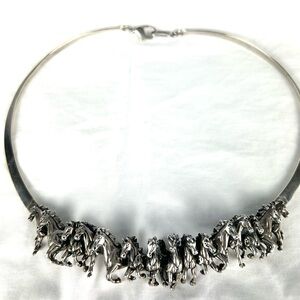 Kabana Horse Statement Necklace Vintage Sterling Silver 15 Horses Running
